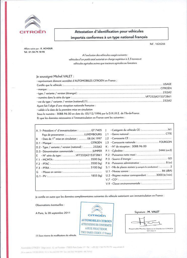 Comment obtenir un certificat de conformité pour une carte grise française 