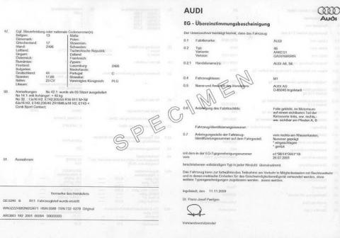 Certificat de conformité Audi