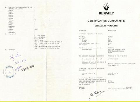 Certificat de conformité renault